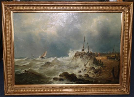 John Moore of Ipswich (1820-1902) Fishing boats off the coast 17 x 25in.